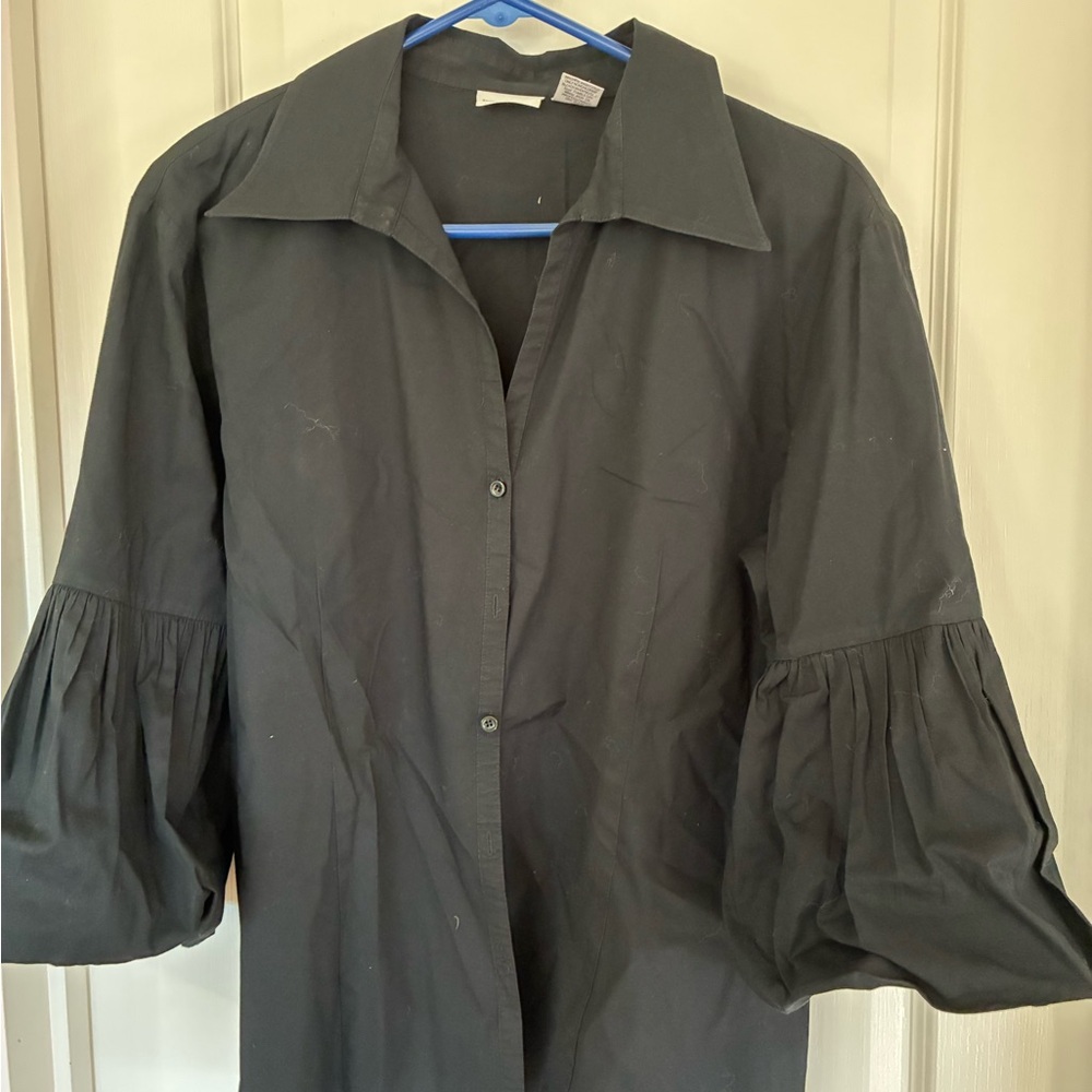 Harve Benard Black Button Down Shirt with Puff Sleeves - Picture 3 of 5